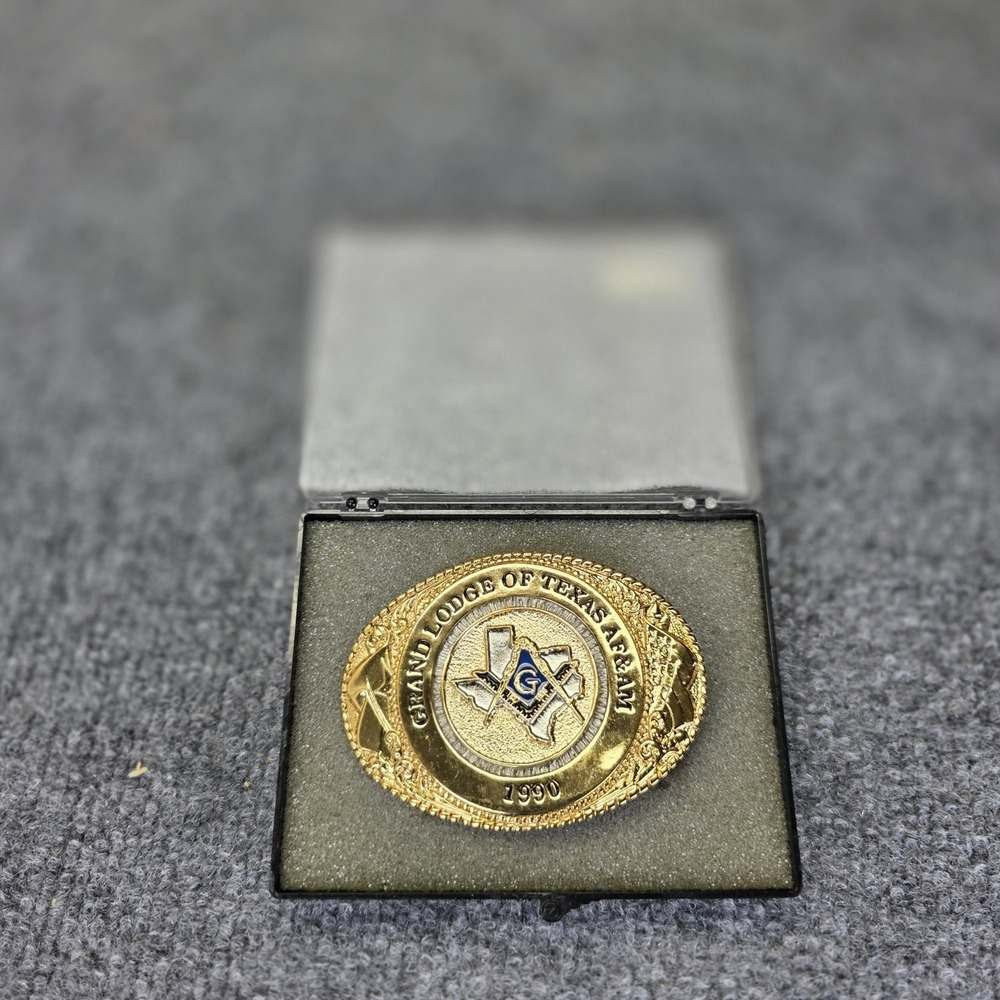 Masons Grand Lodge of Texas AF&AM  Masonry 1990 Belt Buckle No.057 24k Limited